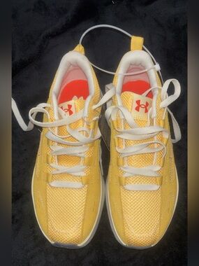 Under Armour White and Yellow Athletic Sneakers with Red Insole